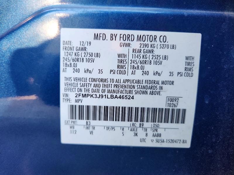 2020 FORD EDGE SEL SEL 12