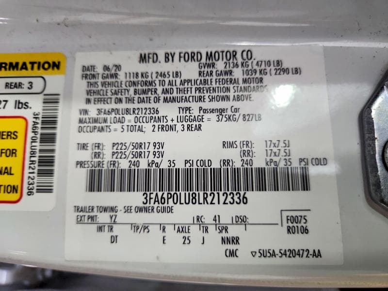 2020 FORD FUSION SE 12
