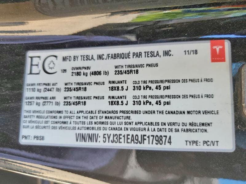 2018 TESLA MODEL 3 12