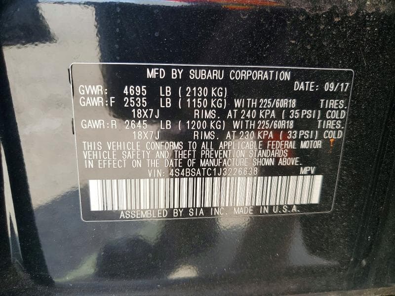 2018 SUBARU OUTBACK TOURING 14