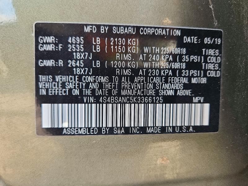 2019 SUBARU OUTBACK 2.5I LIMITED 2.5I LIMITED 13