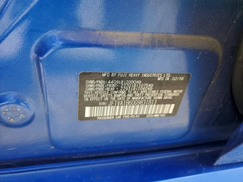 2016 SUBARU WRX 12