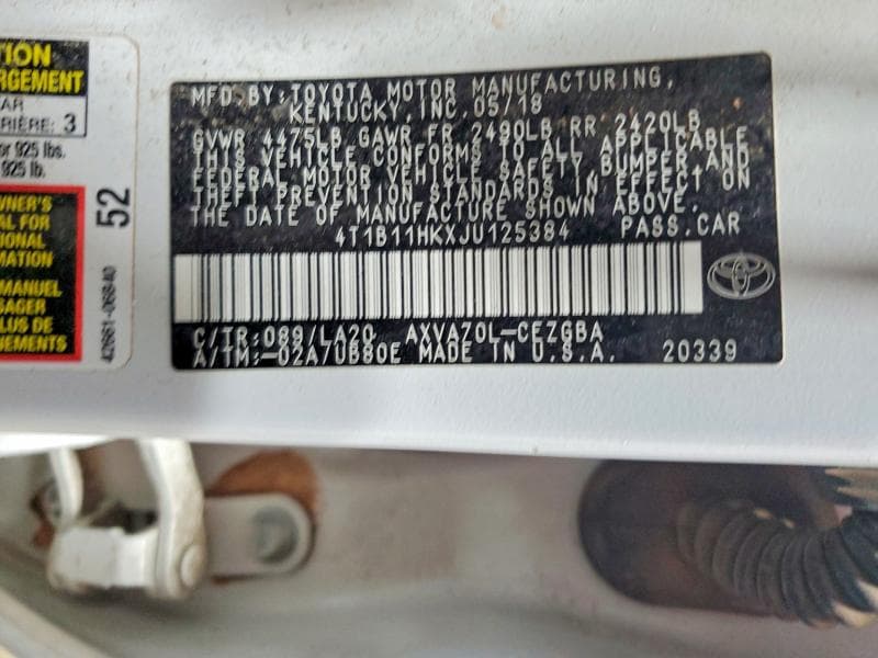 2018 TOYOTA CAMRY XLE XLE 12