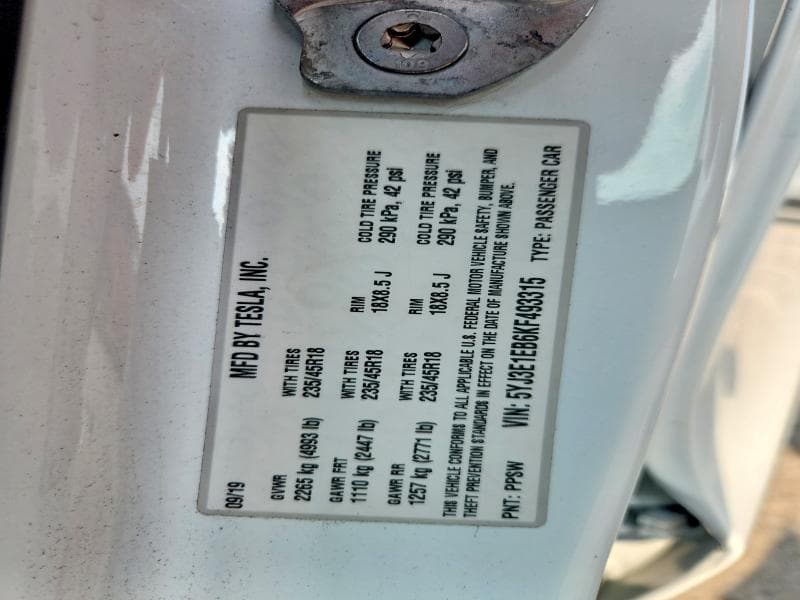 2019 TESLA MODEL 3 12