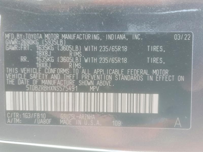 2022 TOYOTA HIGHLANDER LE 14