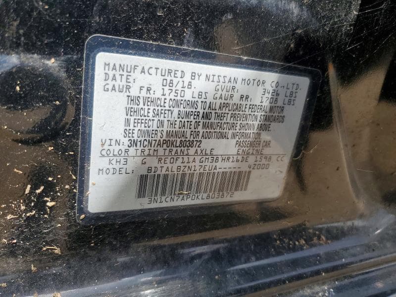 2019 NISSAN VERSA SV SV 12