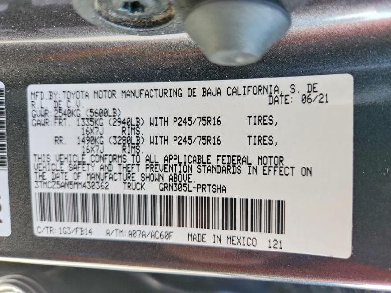 2021 TOYOTA TACOMA SR V6 SR V6 12