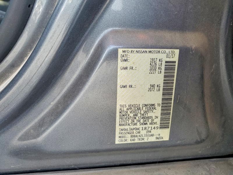 2017 NISSAN ALTIMA 2.5 SR 2.5 SR 12