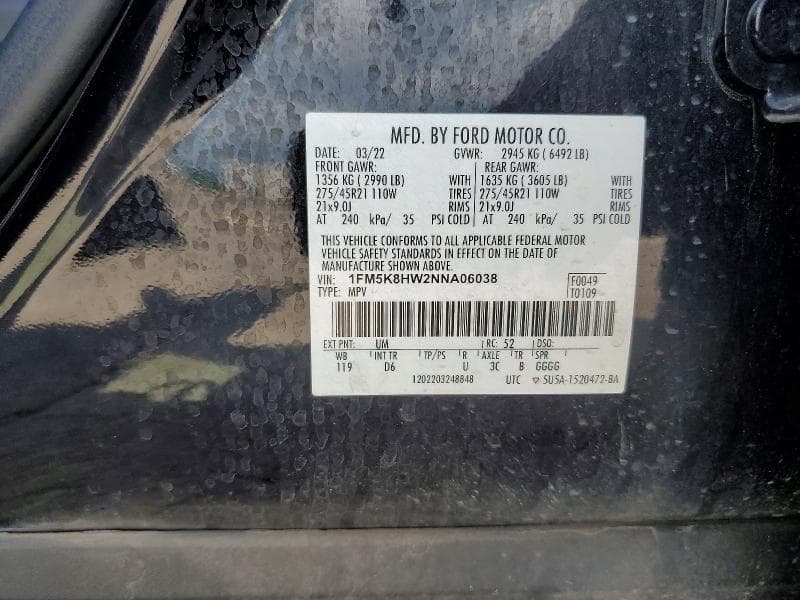 2022 FORD EXPLORER PLATINUM PLATINUM 14