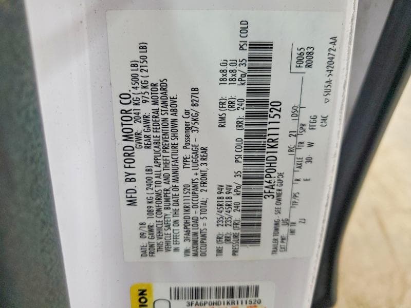 2019 FORD FUSION SE SE 12