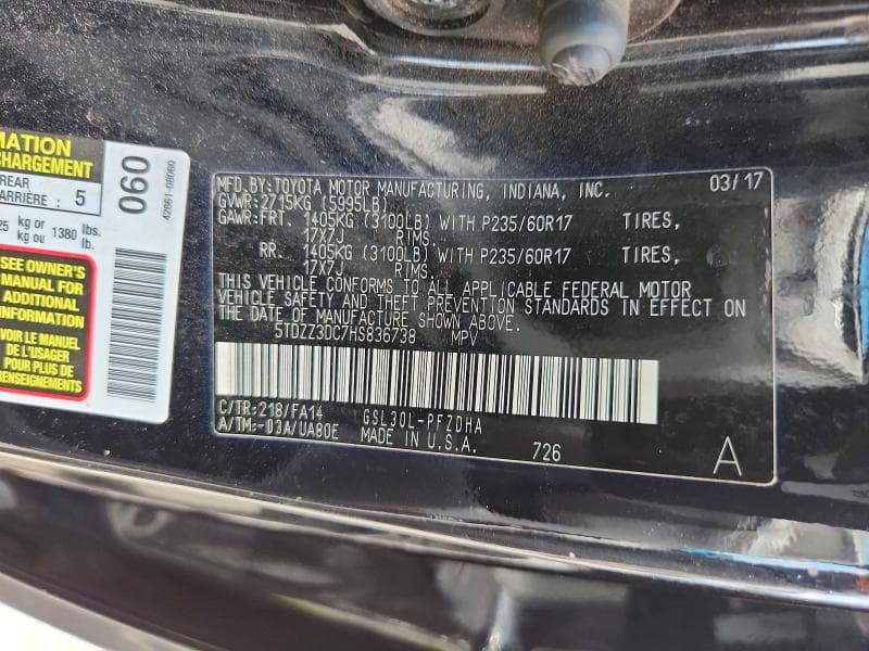 2017 TOYOTA SIENNA L 7-PASSENGER L 7-PASSENGER 13