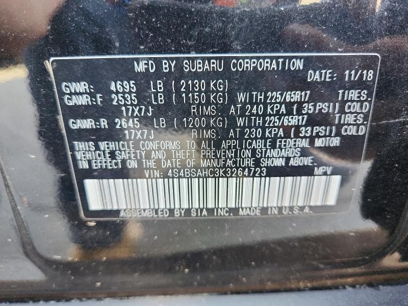 2019 SUBARU OUTBACK 2.5I PREMIUM 14