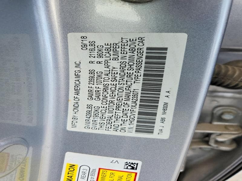 2018 HONDA ACCORD LX LX 12