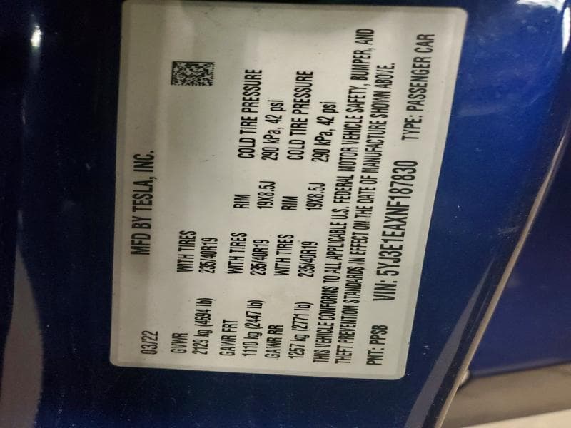 2022 TESLA MODEL 3 12