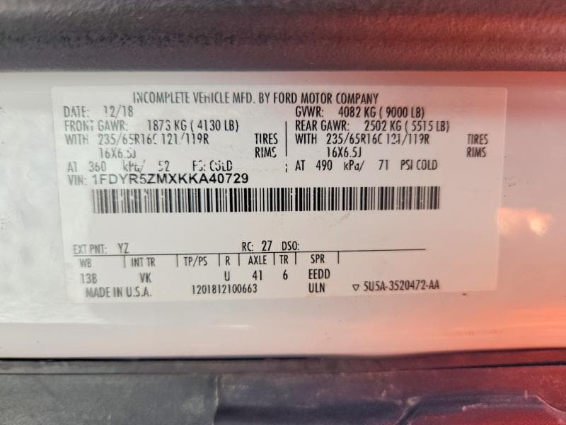 2019 FORD TRANSIT T-250 12