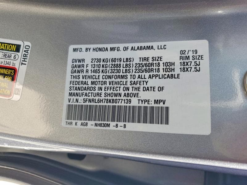 2019 HONDA ODYSSEY EXL 13