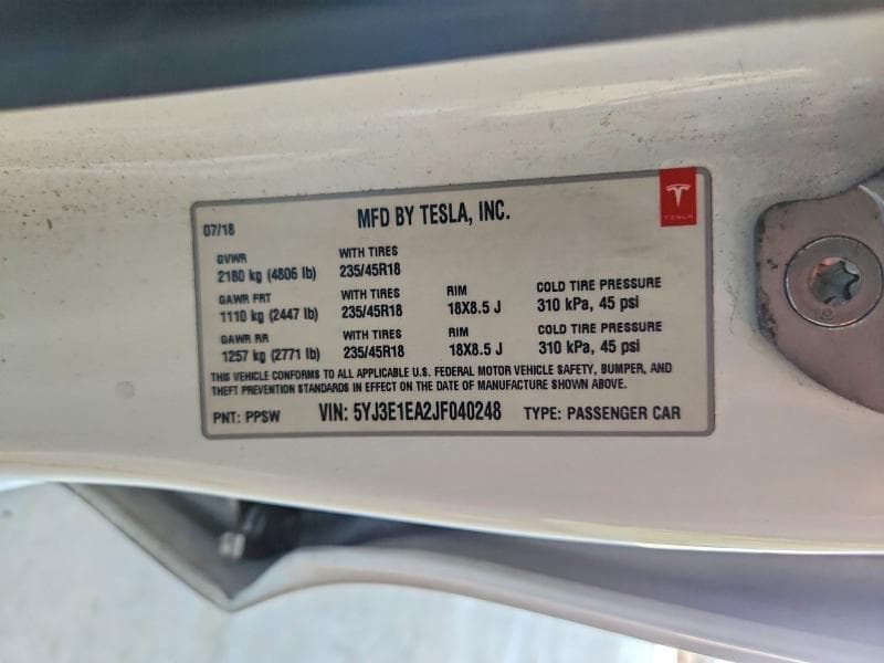 2018 TESLA MODEL 3 12