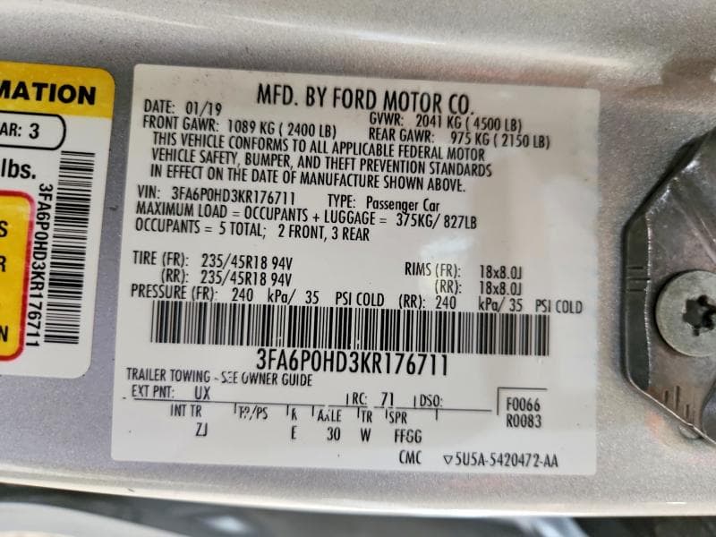 2019 FORD FUSION SE 12