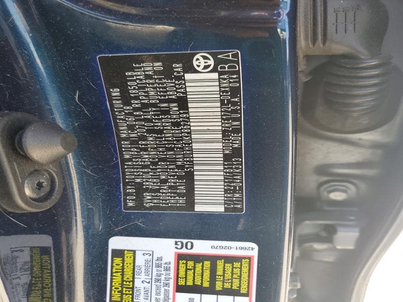 2019 TOYOTA COROLLA LE 12