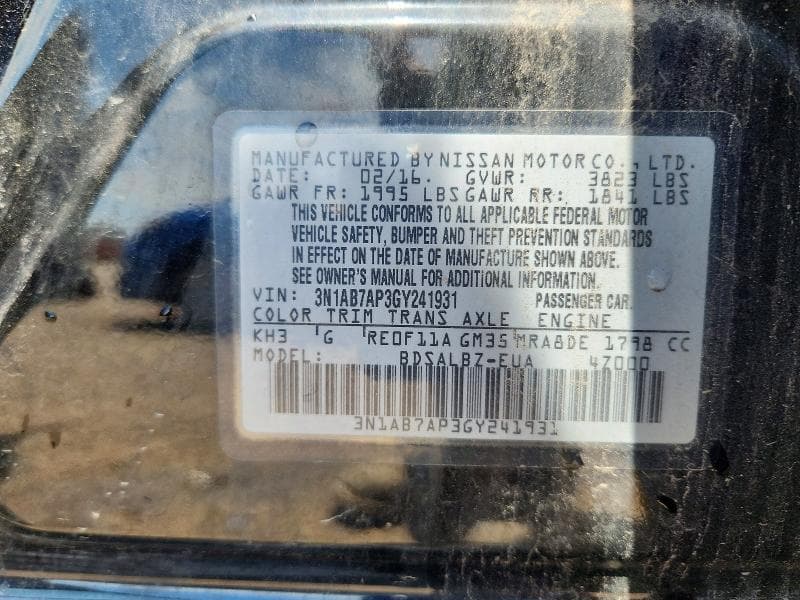 2016 NISSAN SENTRA S S 12
