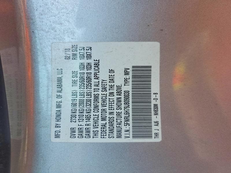 2018 HONDA ODYSSEY EXL 14