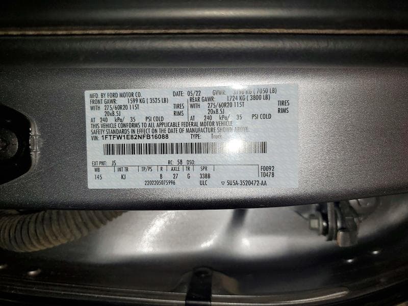 2022 FORD F150 SUPERCREW SUPERCREW 12