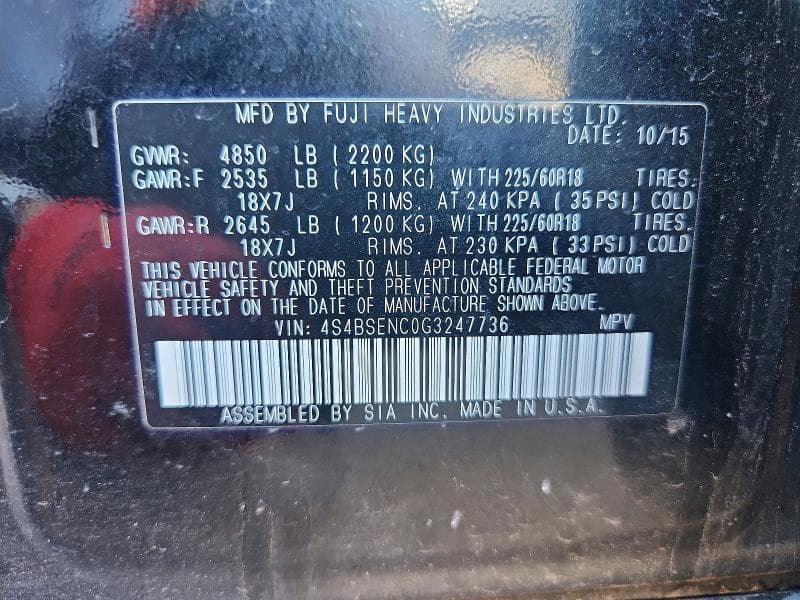 2016 SUBARU OUTBACK 3.6R LIMITED 13