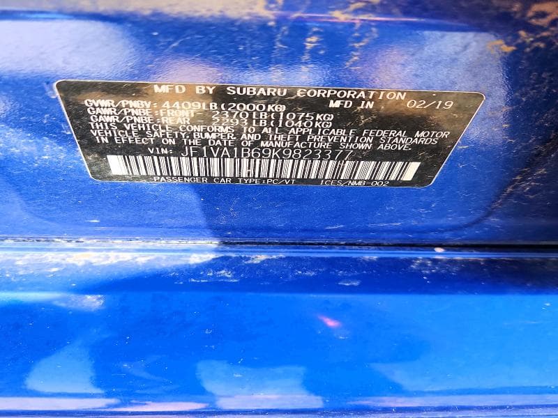 2019 SUBARU WRX PREMIUM 12