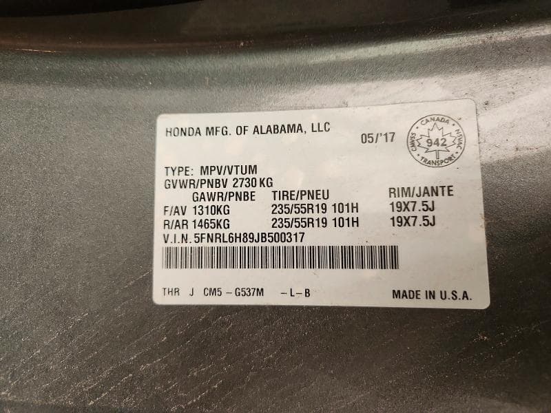 2018 HONDA ODYSSEY TOURING 13