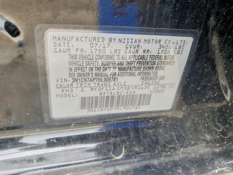 2017 NISSAN VERSA 1.6 S 12