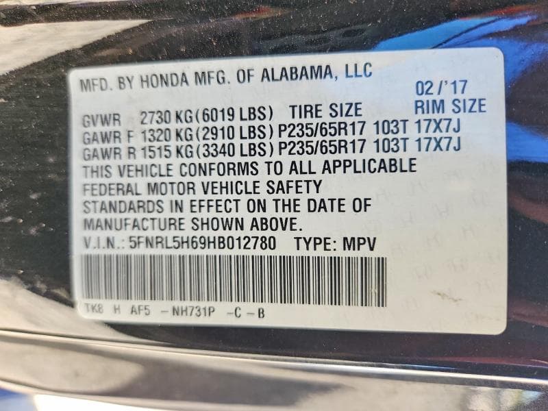 2017 HONDA ODYSSEY EXL 13