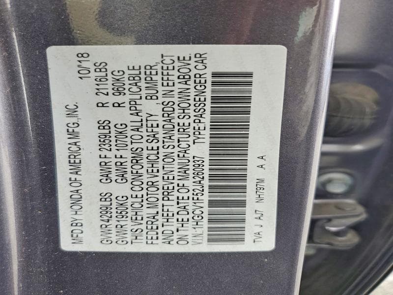2018 HONDA ACCORD EXL EXL 12
