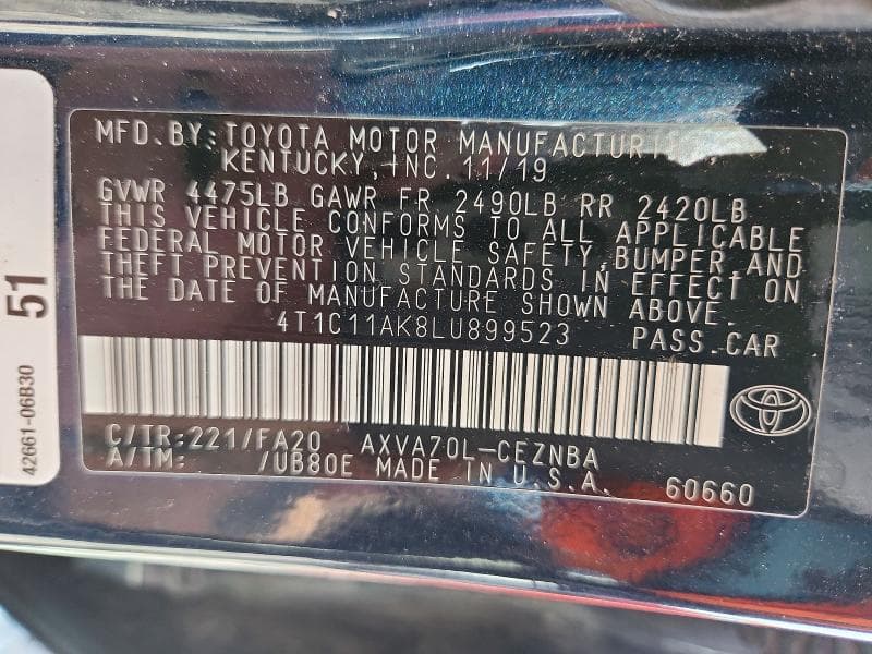 2020 TOYOTA CAMRY LE 12