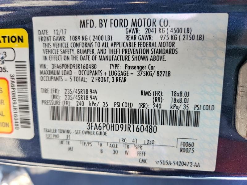 2018 FORD FUSION SE 12