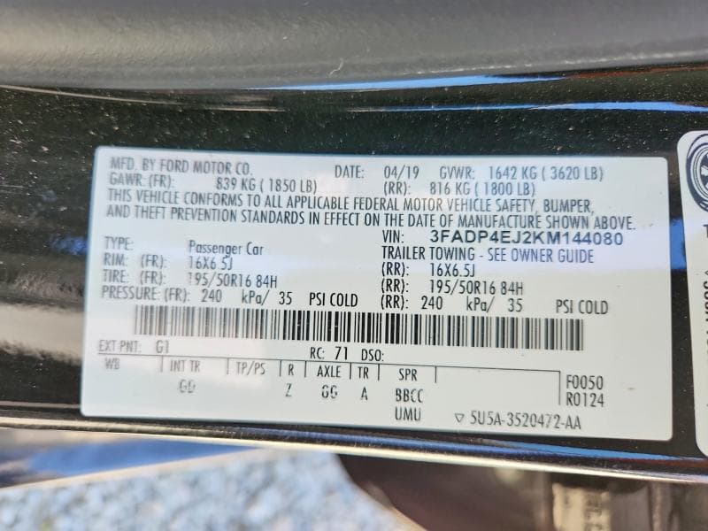 2019 FORD FIESTA SE 12