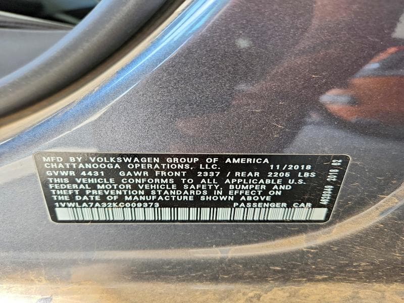 2019 VOLKSWAGEN PASSAT WOLFSBURG 13