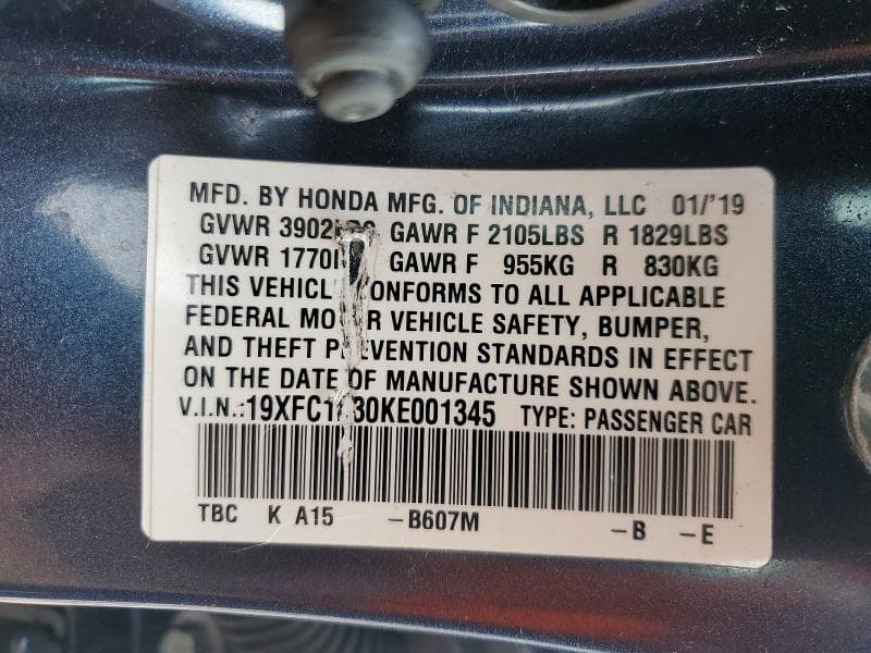 2019 HONDA CIVIC EX 12