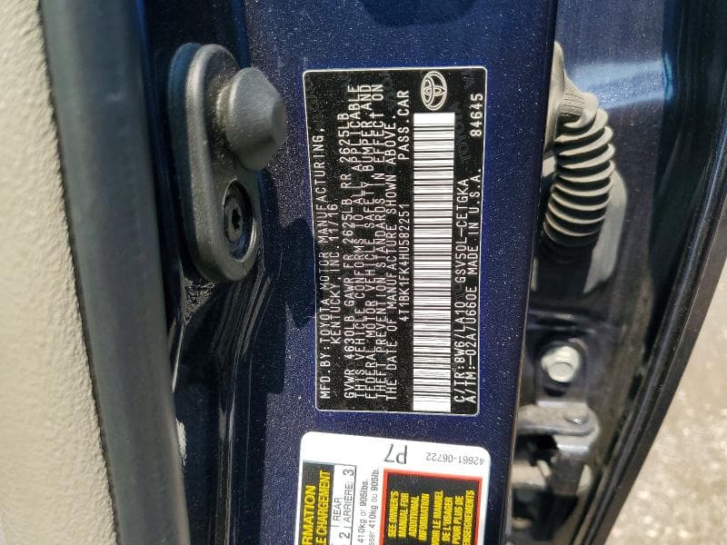 2017 TOYOTA CAMRY XLE V6 XLE V6 12