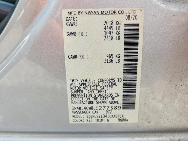 2020 NISSAN ALTIMA SR 12