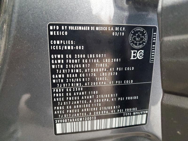 2019 VOLKSWAGEN TIGUAN S S 14