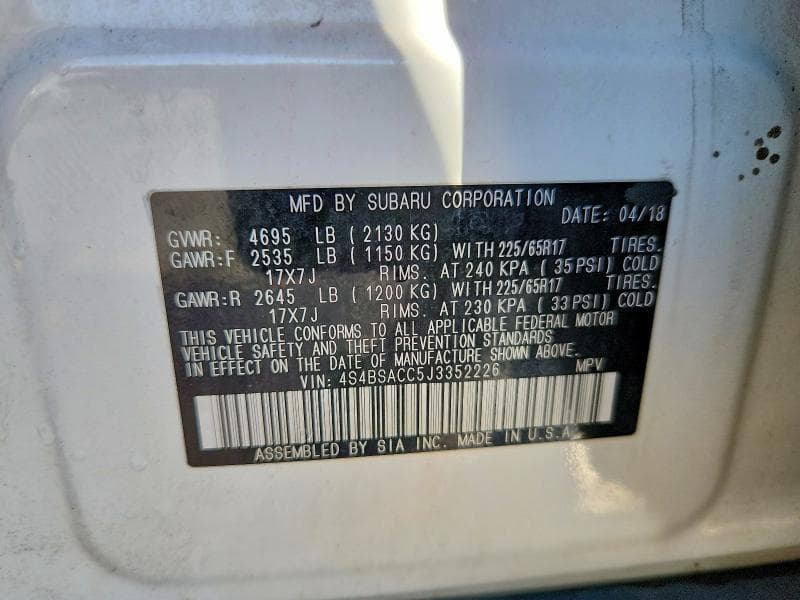 2018 SUBARU OUTBACK 2.5I PREMIUM 2.5I PREMIUM 13