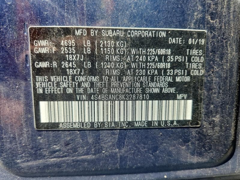 2019 SUBARU OUTBACK 2.5I LIMITED 2.5I LIMITED 14