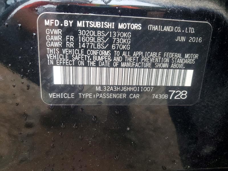 2017 MITSUBISHI MIRAGE ES 12