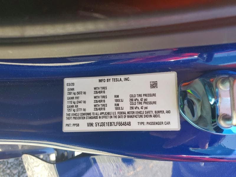 2020 TESLA MODEL 3 12