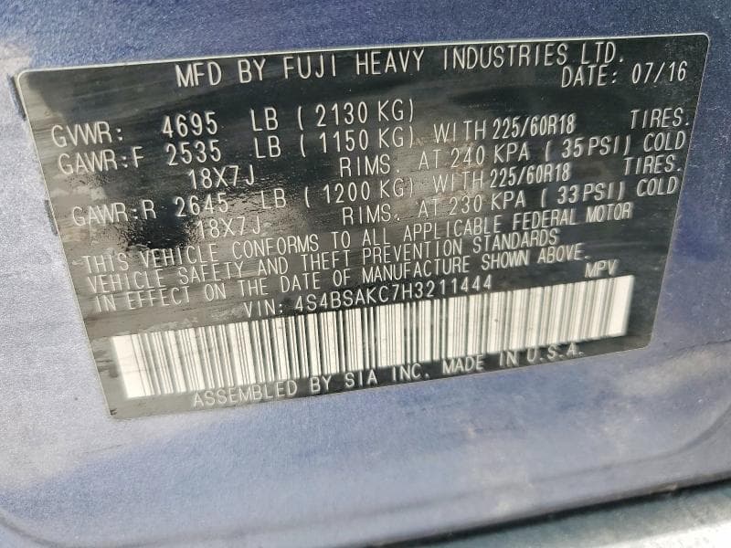 2017 SUBARU OUTBACK 2.5I LIMITED 12
