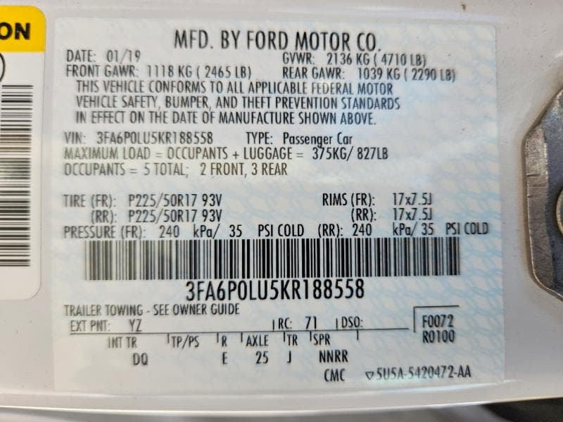 2019 FORD FUSION SE SE 12