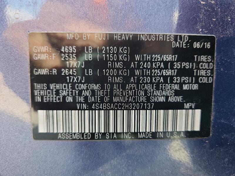 2017 SUBARU OUTBACK 2.5I PREMIUM 2.5I PREMIUM 13