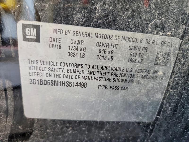 2017 CHEVROLET CRUZE LT 12