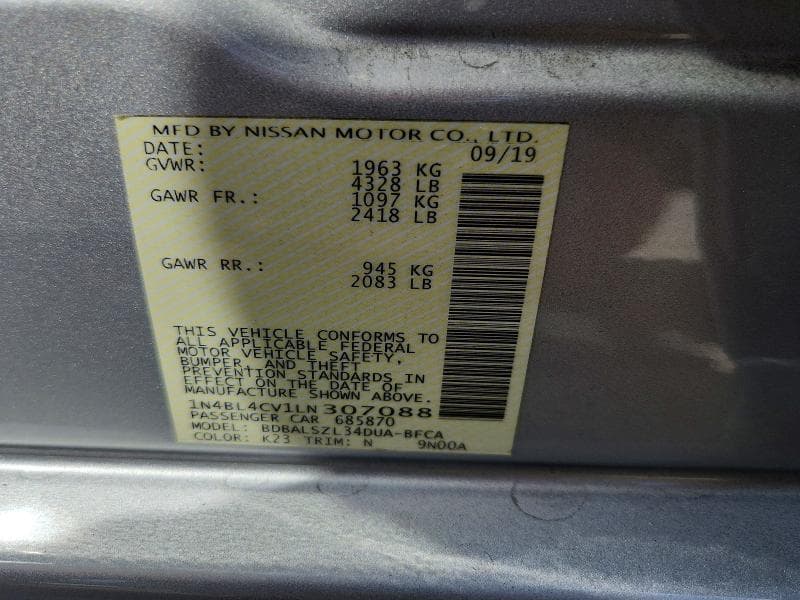 2020 NISSAN ALTIMA SR 12
