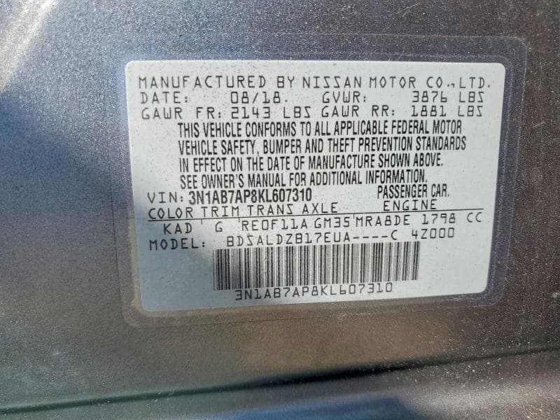 2019 NISSAN SENTRA SV SV 12